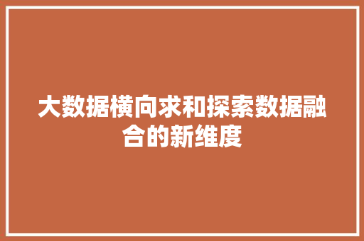 大数据横向求和探索数据融合的新维度