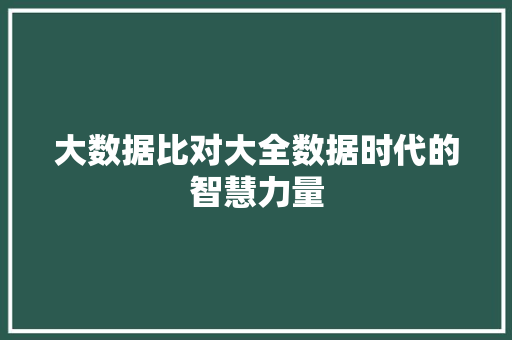 大数据比对大全数据时代的智慧力量