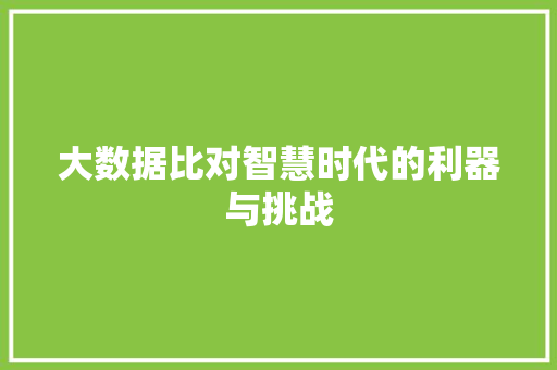 大数据比对智慧时代的利器与挑战