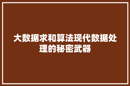 大数据求和算法现代数据处理的秘密武器