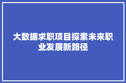 大数据求职项目探索未来职业发展新路径