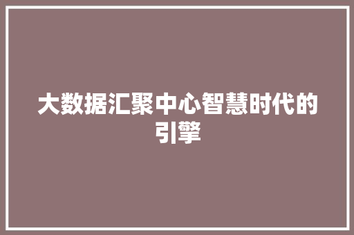 大数据汇聚中心智慧时代的引擎