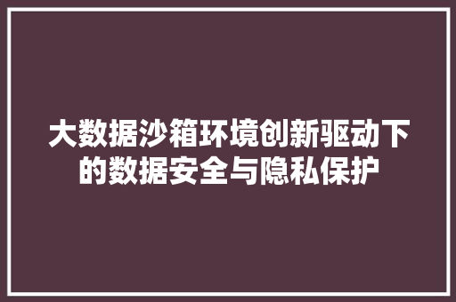 大数据沙箱环境创新驱动下的数据安全与隐私保护