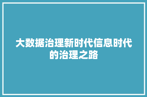 大数据治理新时代信息时代的治理之路 网站建设
