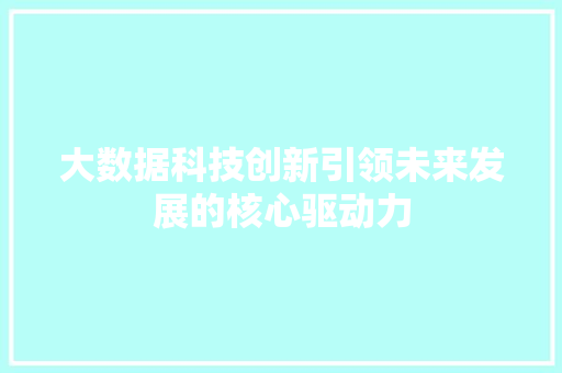 大数据科技创新引领未来发展的核心驱动力