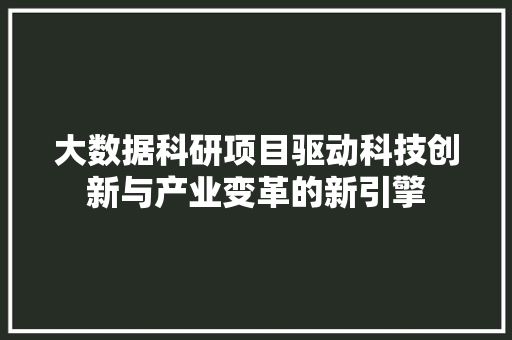 大数据科研项目驱动科技创新与产业变革的新引擎