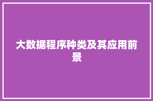 大数据程序种类及其应用前景