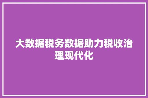 大数据税务数据助力税收治理现代化