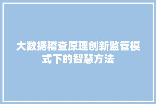 大数据稽查原理创新监管模式下的智慧方法
