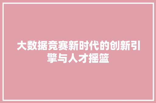 大数据竞赛新时代的创新引擎与人才摇篮