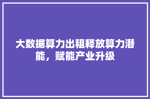 大数据算力出租释放算力潜能，赋能产业升级