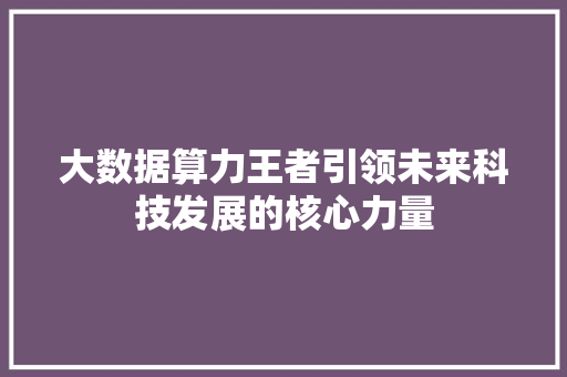 大数据算力王者引领未来科技发展的核心力量
