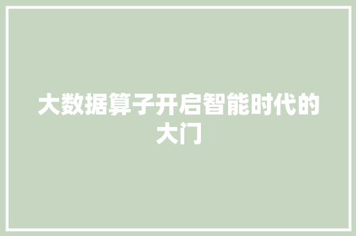 大数据算子开启智能时代的大门