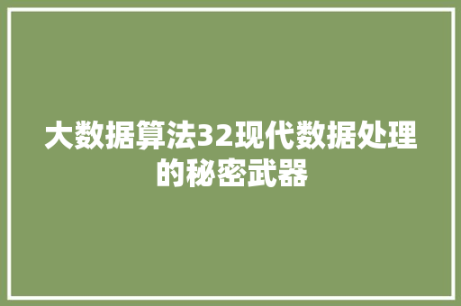 大数据算法32现代数据处理的秘密武器