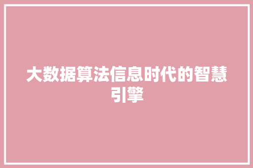 大数据算法信息时代的智慧引擎