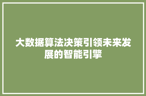 大数据算法决策引领未来发展的智能引擎