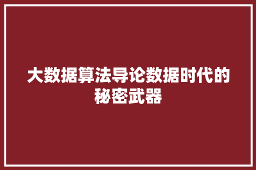 大数据算法导论数据时代的秘密武器