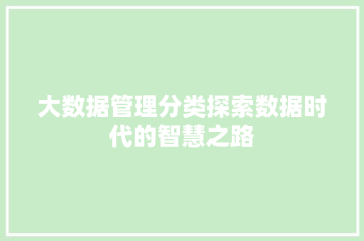 大数据管理分类探索数据时代的智慧之路