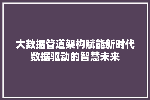 大数据管道架构赋能新时代数据驱动的智慧未来