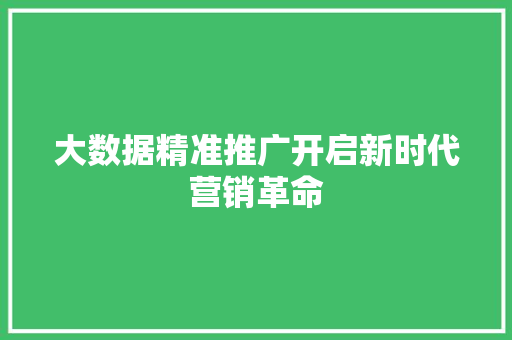 大数据精准推广开启新时代营销革命