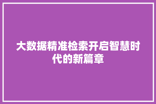 大数据精准检索开启智慧时代的新篇章