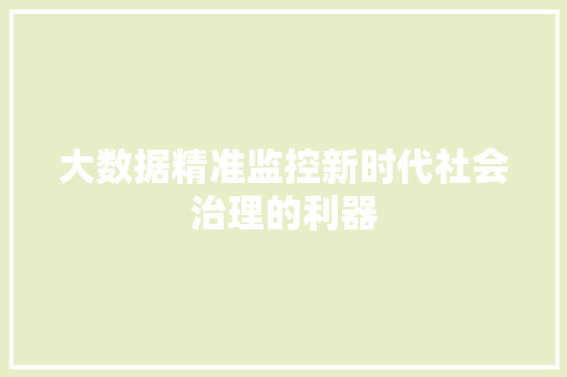 大数据精准监控新时代社会治理的利器