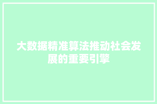 大数据精准算法推动社会发展的重要引擎