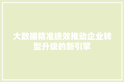 大数据精准绩效推动企业转型升级的新引擎