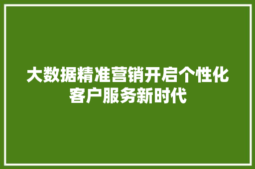 大数据精准营销开启个性化客户服务新时代
