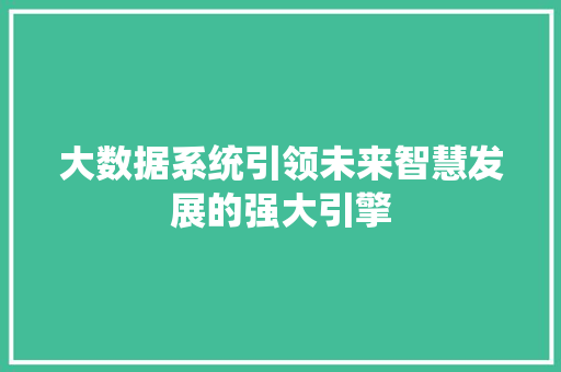 大数据系统引领未来智慧发展的强大引擎