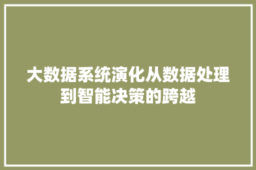 大数据系统演化从数据处理到智能决策的跨越