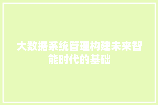 大数据系统管理构建未来智能时代的基础