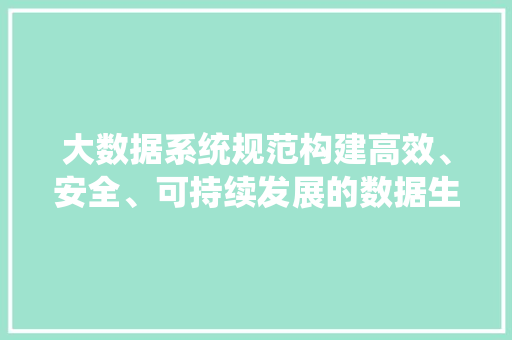 大数据系统规范构建高效、安全、可持续发展的数据生态