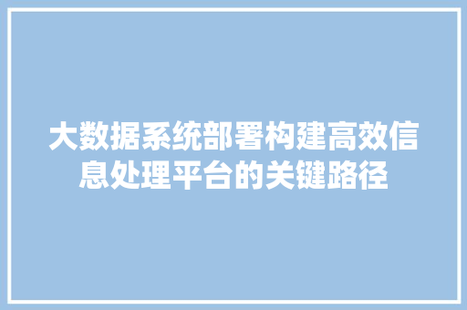 大数据系统部署构建高效信息处理平台的关键路径