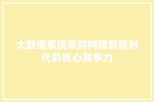 大数据系统采购构建智能时代的核心竞争力