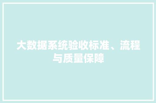 大数据系统验收标准、流程与质量保障