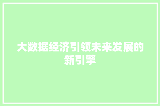 大数据经济引领未来发展的新引擎