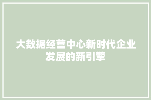 大数据经营中心新时代企业发展的新引擎