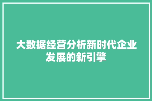 大数据经营分析新时代企业发展的新引擎