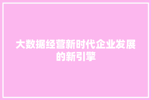 大数据经营新时代企业发展的新引擎
