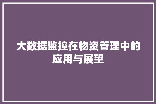 大数据监控在物资管理中的应用与展望