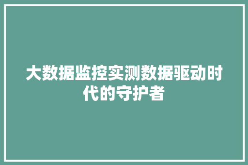 大数据监控实测数据驱动时代的守护者