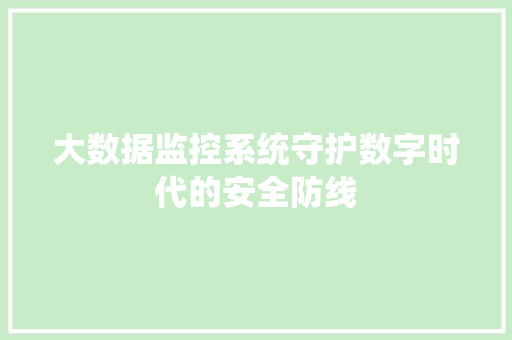 大数据监控系统守护数字时代的安全防线
