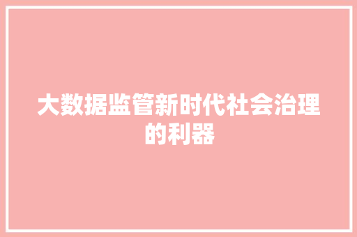 大数据监管新时代社会治理的利器