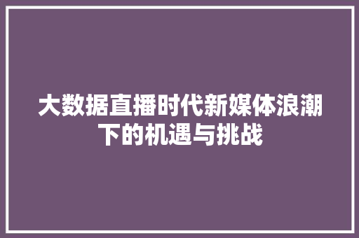 大数据直播时代新媒体浪潮下的机遇与挑战