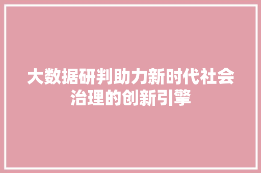 大数据研判助力新时代社会治理的创新引擎