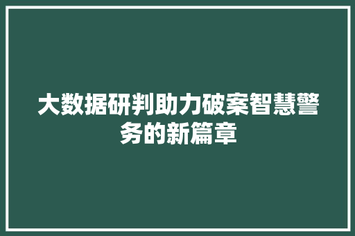 大数据研判助力破案智慧警务的新篇章