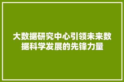 大数据研究中心引领未来数据科学发展的先锋力量