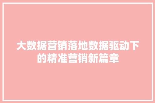 大数据营销落地数据驱动下的精准营销新篇章