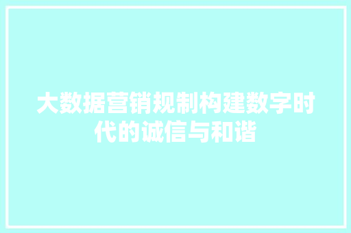 大数据营销规制构建数字时代的诚信与和谐